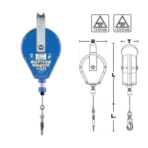 Страхувальний пристрій втягуючого типу IKAR в пластиковому корпусі з оцинкованим тросом 18м HPS 18