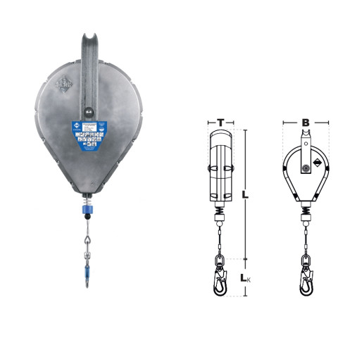 Страхувальний пристрій втягуючого типу IKAR в алюмінієвому корпусі з оцинкованим тросом 65м H 65