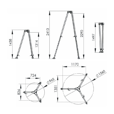 Тринога алюмінієва телескопічна IKAR діаметр 965-1560мм 300кг DB-A2
