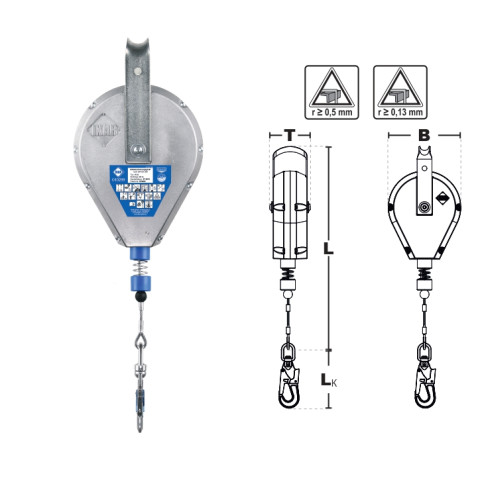 Страхувальний пристрій втягуючого типу IKAR в алюмінієвому корпусі з оцинкованим тросом 24м H 24