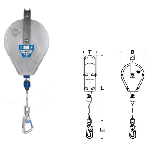 Страхувальний пристрій втягуючого типу IKAR в алюмінієвому корпусі з оцинкованим тросом 40м H 42