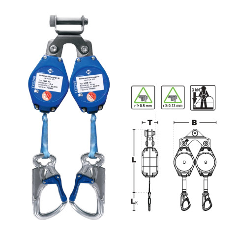 ЗІЗ втягуючого типу IKAR з подвійною стрічкою 2х1,8м HWB 1,8 DW